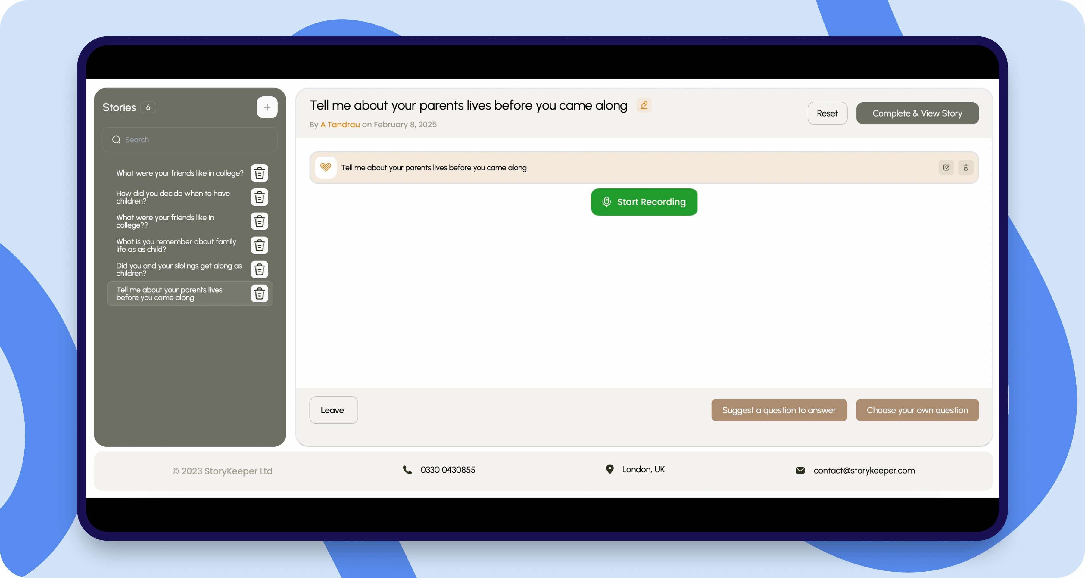 StoryKeeper — screen 3